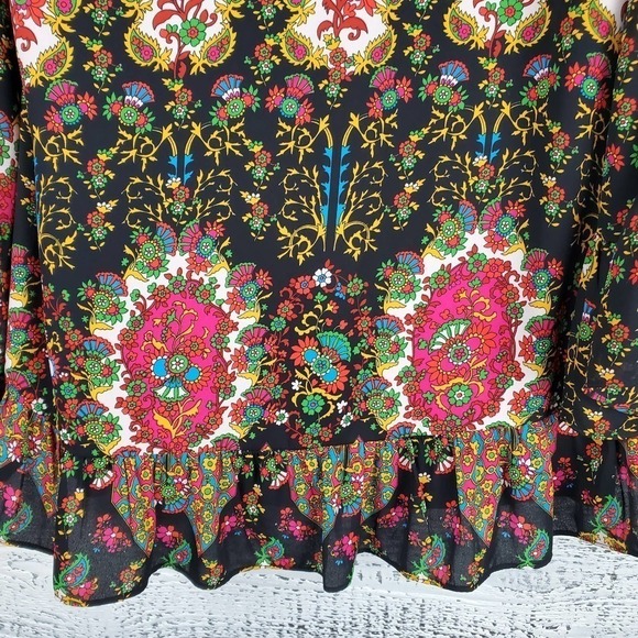 Show Me Your Mumu Margot Mini Dress Merry Marigold Mini Bell Sleeves Size Small - Picture 7 of 10